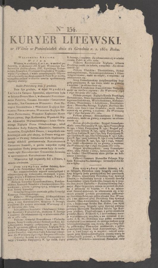 Kuryer Litewski. 1831, numer 154