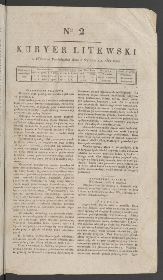 Kuryer Litewski. 1820, numer&nbsp;2