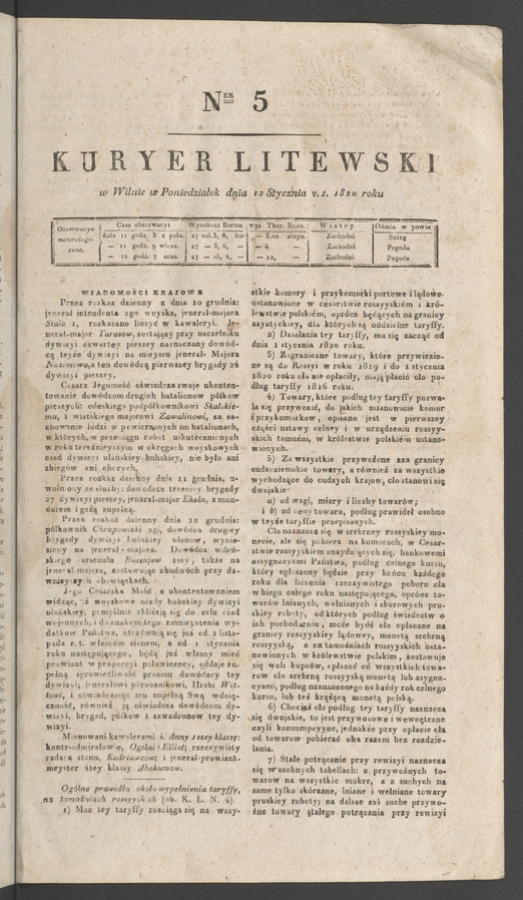 Kuryer Litewski. 1820, numer&nbsp;5