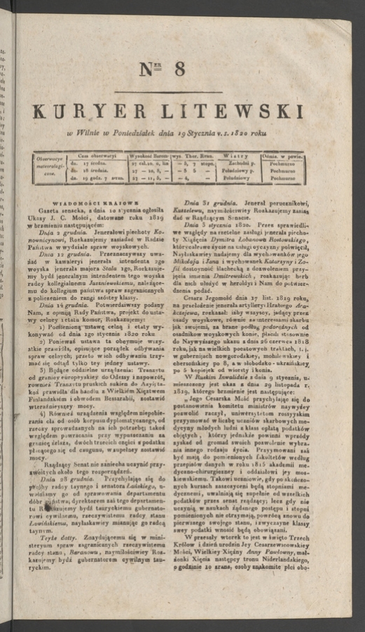 Kuryer Litewski. 1820, numer&nbsp;8