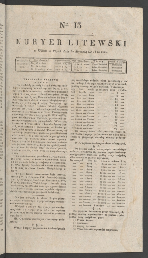 Kuryer Litewski. 1820, numer 13