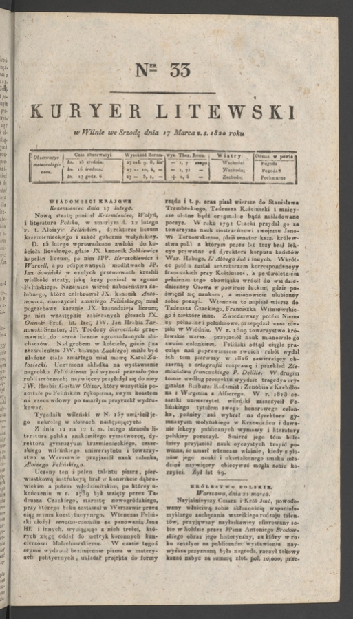 Kuryer Litewski. 1820, numer&nbsp;33