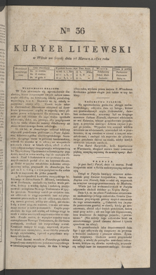 Kuryer Litewski. 1820, numer&nbsp;36