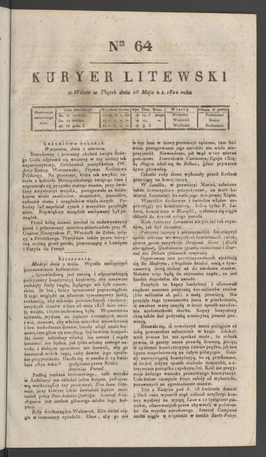 Kuryer Litewski. 1820, numer&nbsp;64