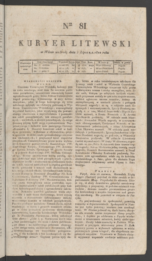 Kuryer Litewski. 1820, numer&nbsp;81