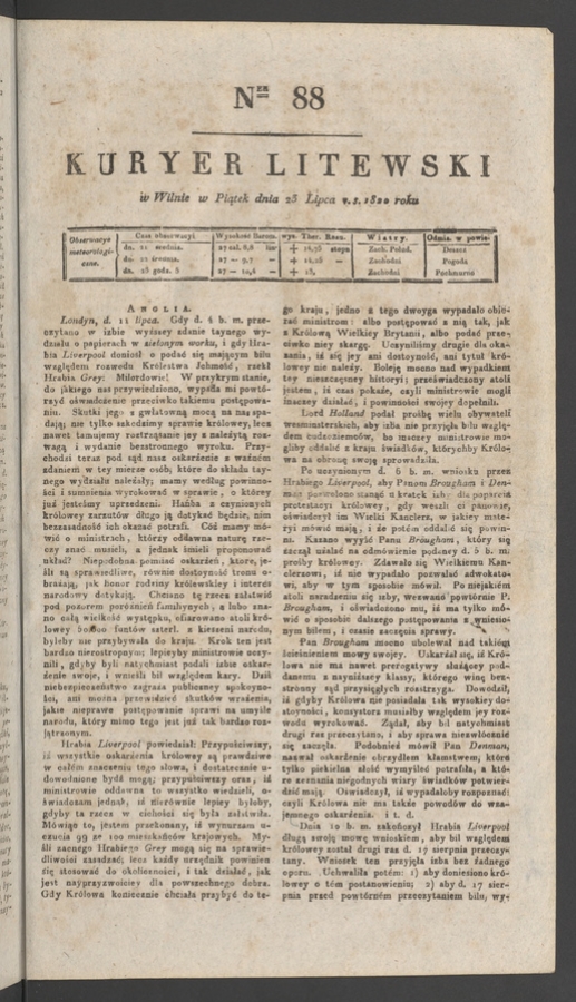 Kuryer Litewski. 1820, numer&nbsp;88