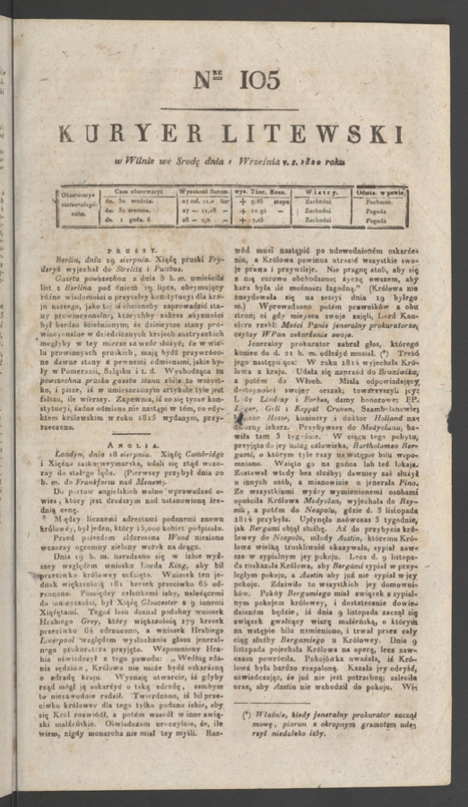 Kuryer Litewski. 1820, numer&nbsp;105