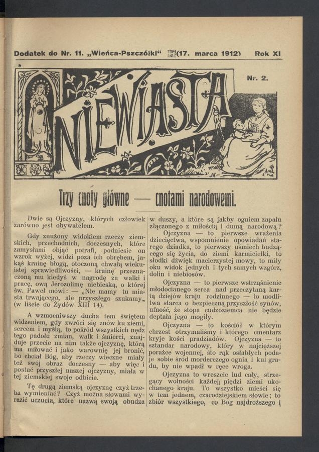 Niewiasta&nbsp;: dodatek do&nbsp;numeru&nbsp;11 &bdquo;Wieńca-Pszcz&oacute;łki&rdquo;. Rok&nbsp;12, 1912, numer&nbsp;2