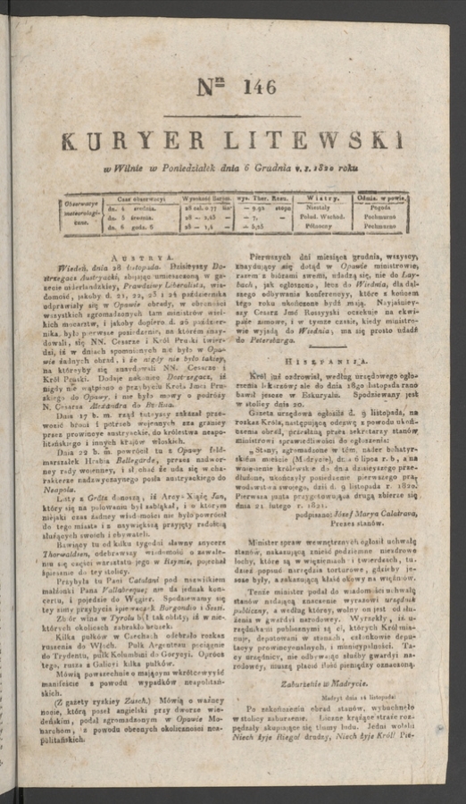 Kuryer Litewski. 1820, numer&nbsp;146