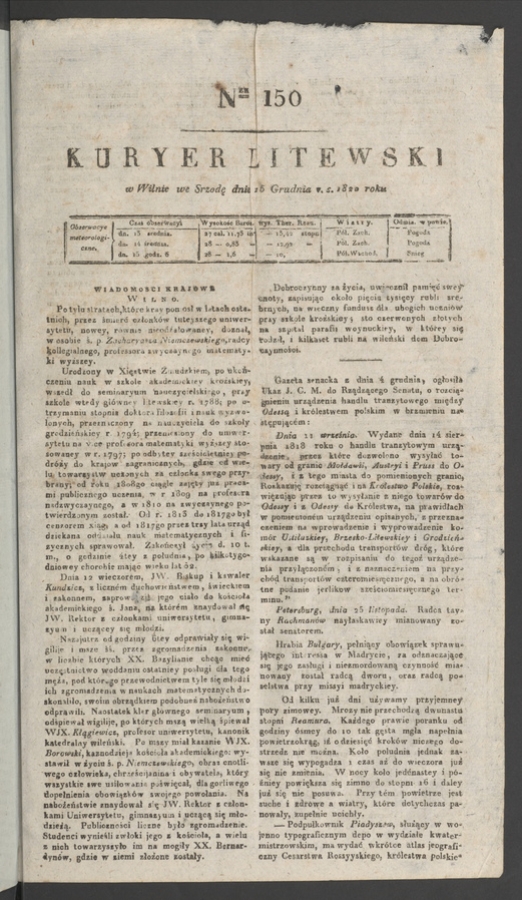 Kuryer Litewski. 1820, numer&nbsp;150