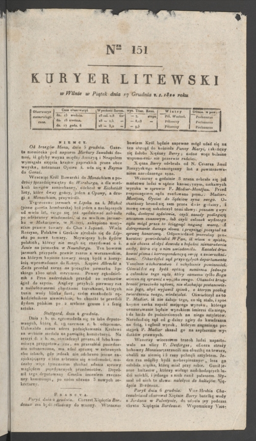 Kuryer Litewski. 1820, numer&nbsp;151