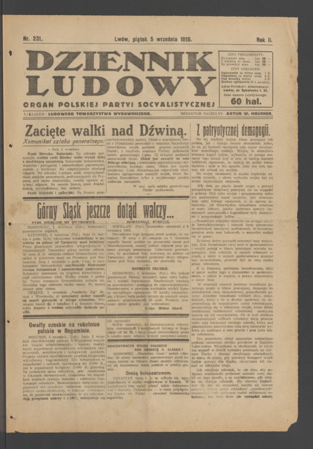 Dziennik Ludowy&nbsp;: organ Polskiej Partyi Socyalistycznej. Rok&nbsp;2, 1919, numer&nbsp;231