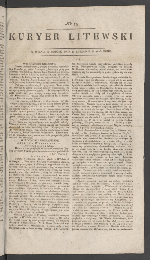 Kuryer Litewski. 1815, numer 13