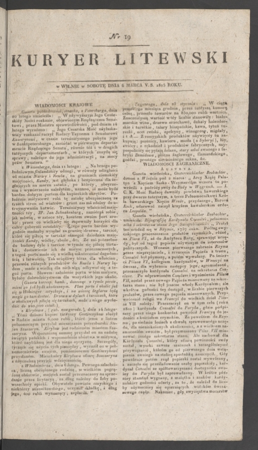 Kuryer Litewski. 1815, numer 19