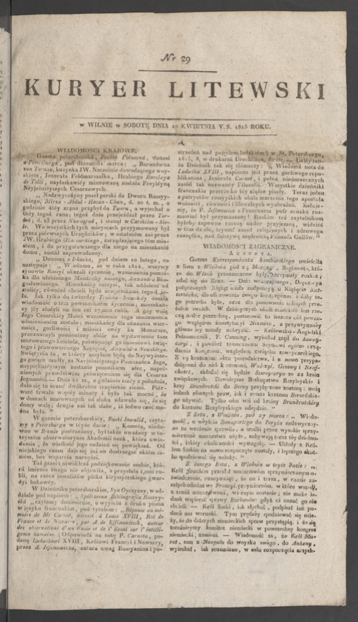 Kuryer Litewski. 1815, numer 29