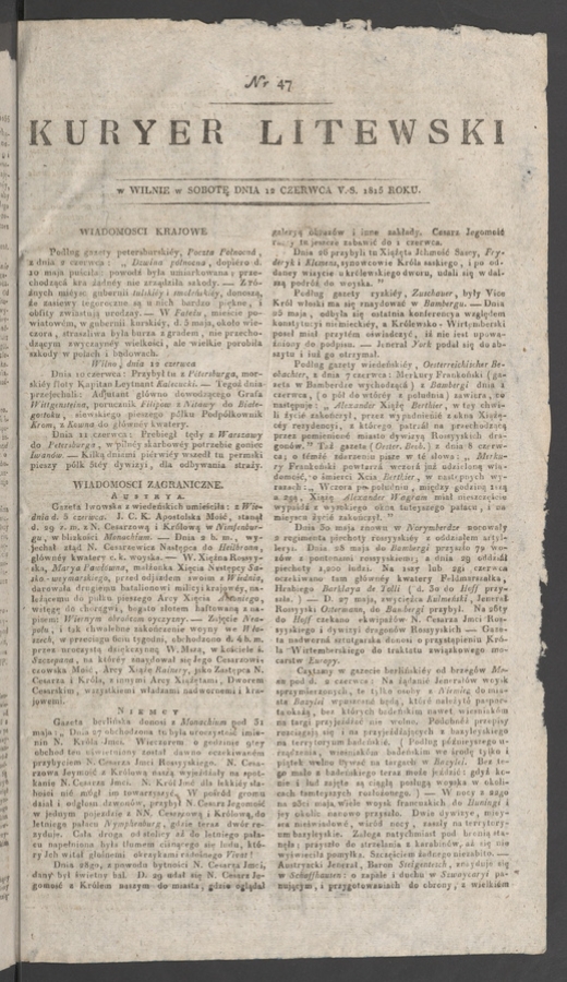 Kuryer Litewski. 1815, numer 47