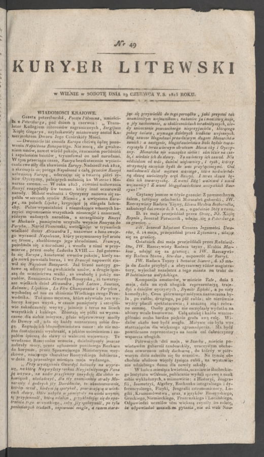 Kuryer Litewski. 1815, numer 49