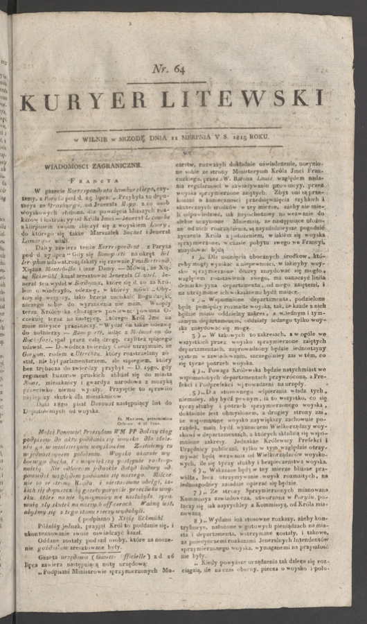 Kuryer Litewski. 1815, numer 64
