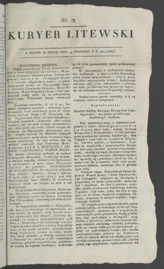 Kuryer Litewski. 1815, numer 78