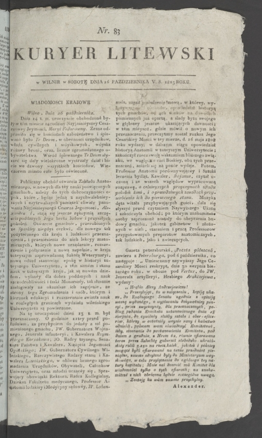 Kuryer Litewski. 1815, numer 83