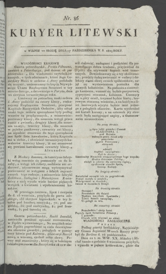 Kuryer Litewski. 1815, numer&nbsp;86