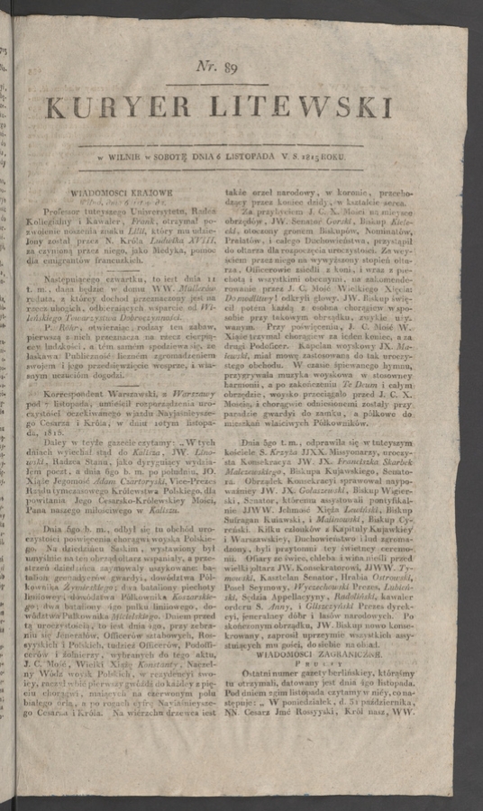 Kuryer Litewski. 1815, numer 89