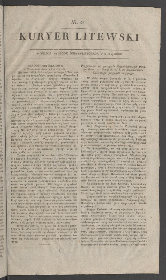 Kuryer Litewski. 1815, numer 92