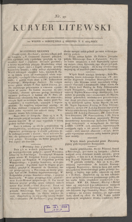 Kuryer Litewski. 1815, numer 97