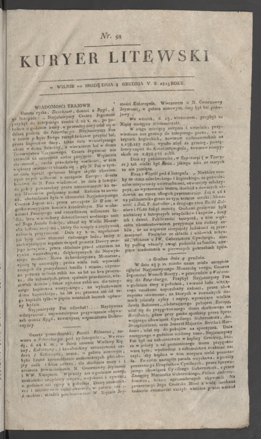 Kuryer Litewski. 1815, numer&nbsp;98