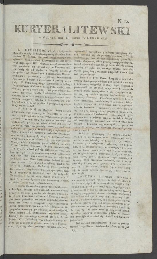 Kuryer Litewski. 1808, numero 10