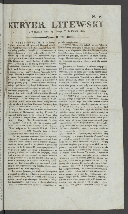 Kuryer Litewski. 1808, numero 15