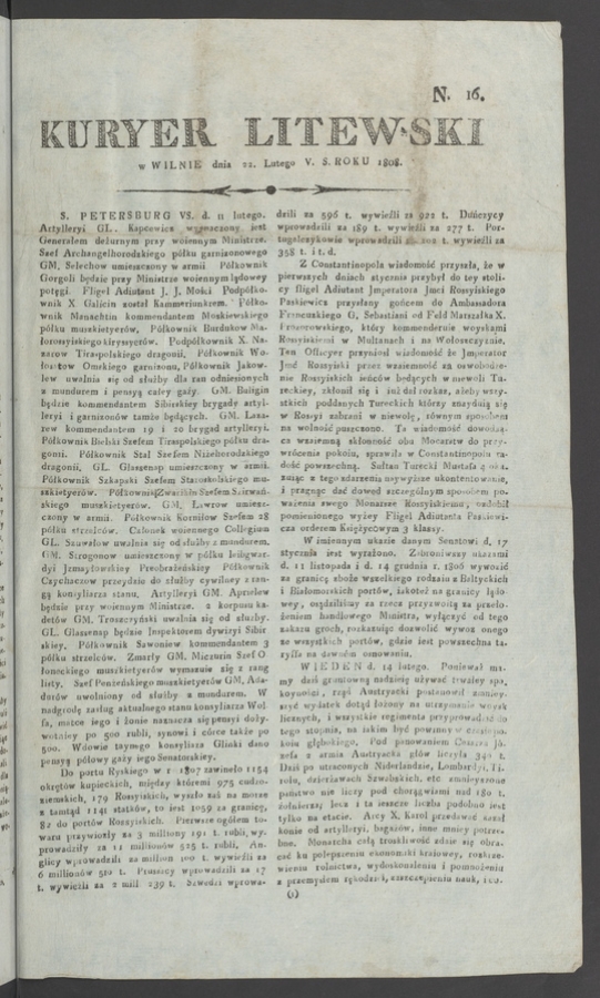 Kuryer Litewski. 1808, numero&nbsp;16