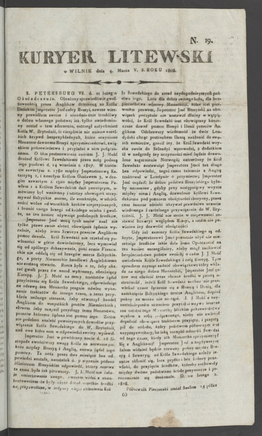 Kuryer Litewski. 1808, numero&nbsp;19