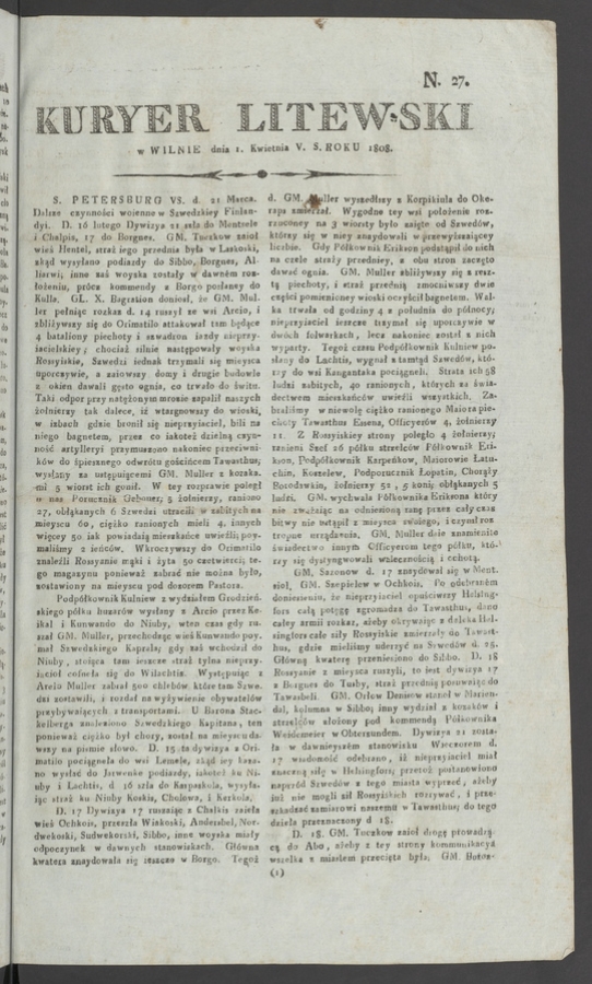 Kuryer Litewski. 1808, numero&nbsp;27