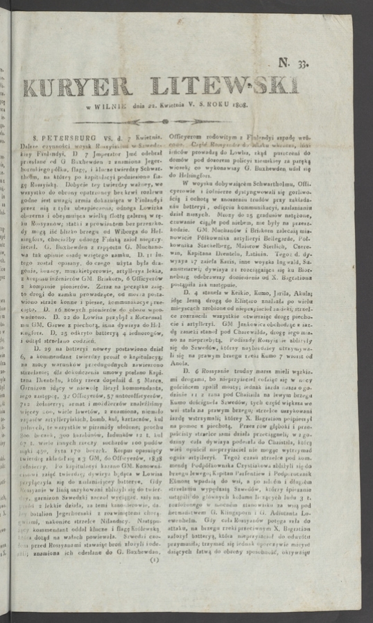 Kuryer Litewski. 1808, numero&nbsp;33