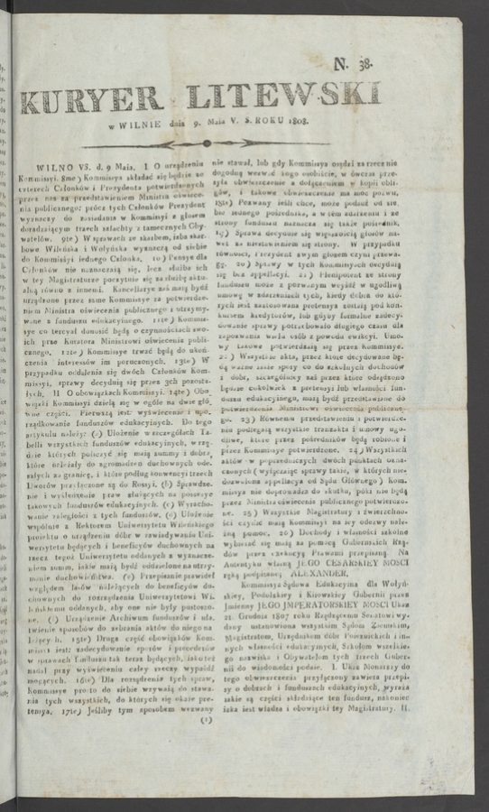 Kuryer Litewski. 1808, numero&nbsp;38