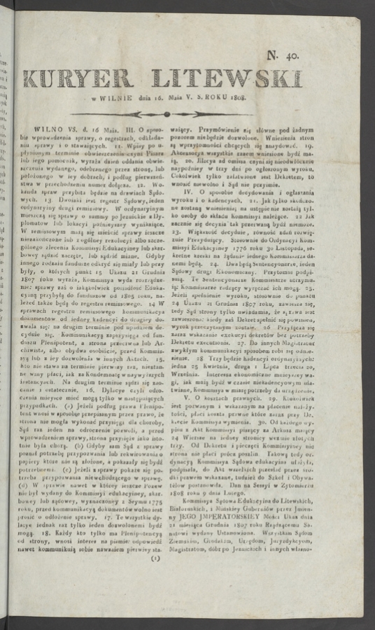 Kuryer Litewski. 1808, numero&nbsp;40