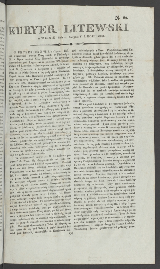 Kuryer Litewski. 1808, numero&nbsp;62