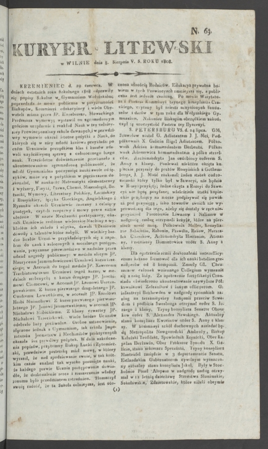 Kuryer Litewski. 1808, numero&nbsp;63