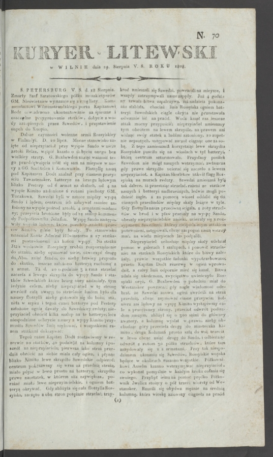 Kuryer Litewski. 1808, numero&nbsp;70