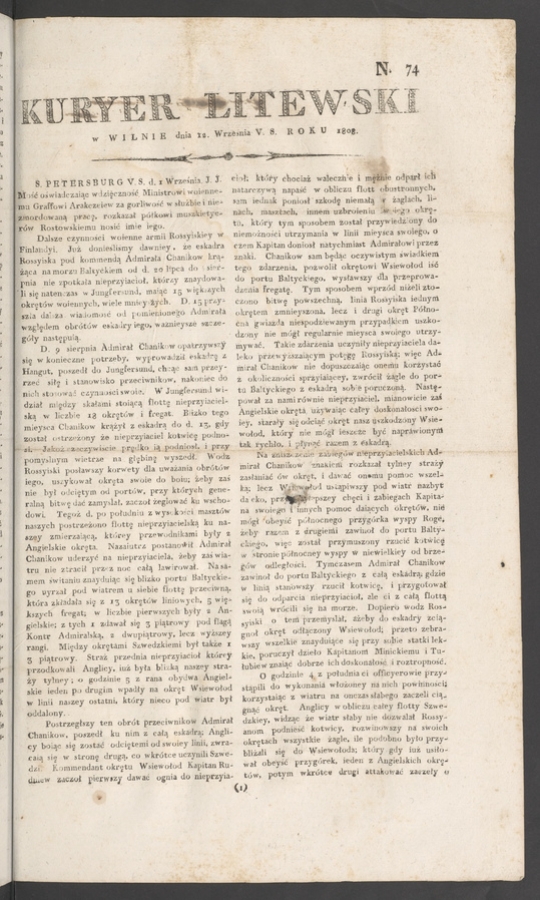 Kuryer Litewski. 1808, numero 74