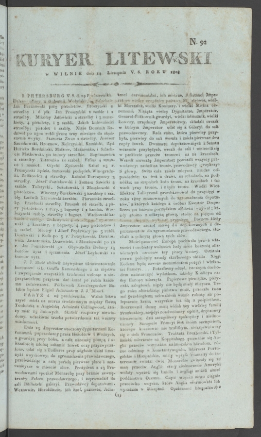 Kuryer Litewski. 1808, numero&nbsp;92