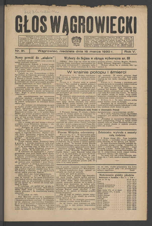 Głos Wągrowiecki. Rok&nbsp;5, 1930, numer&nbsp;31