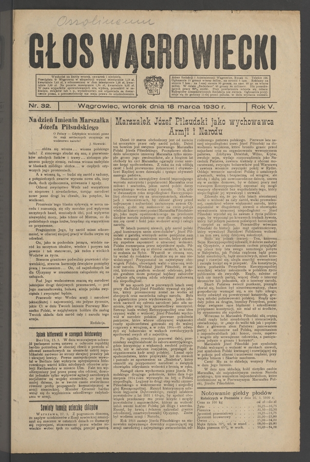 Głos Wągrowiecki. Rok&nbsp;5, 1930, numer&nbsp;32