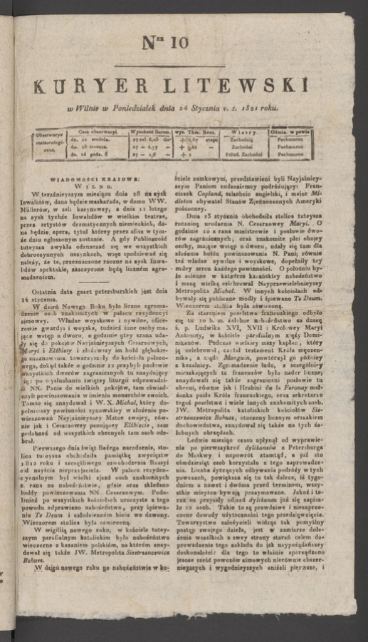 Kuryer Litewski. 1821, numer&nbsp;10