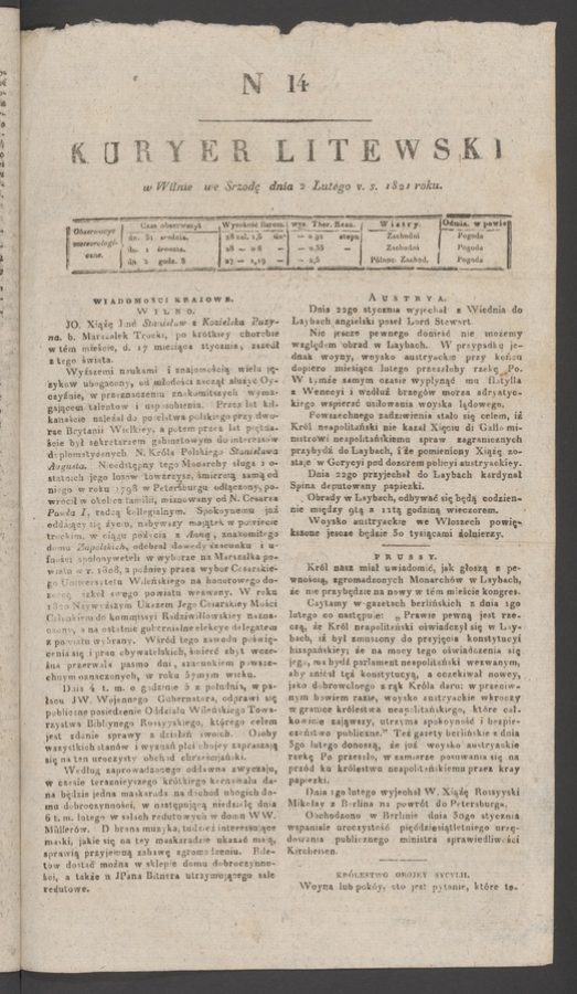 Kuryer Litewski. 1821, numer 14