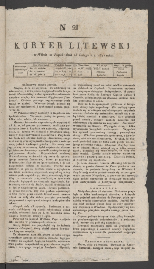 Kuryer Litewski. 1821, numer&nbsp;21