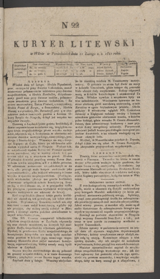 Kuryer Litewski. 1821, numer&nbsp;22