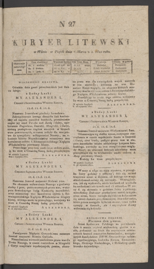 Kuryer Litewski. 1821, numer&nbsp;27