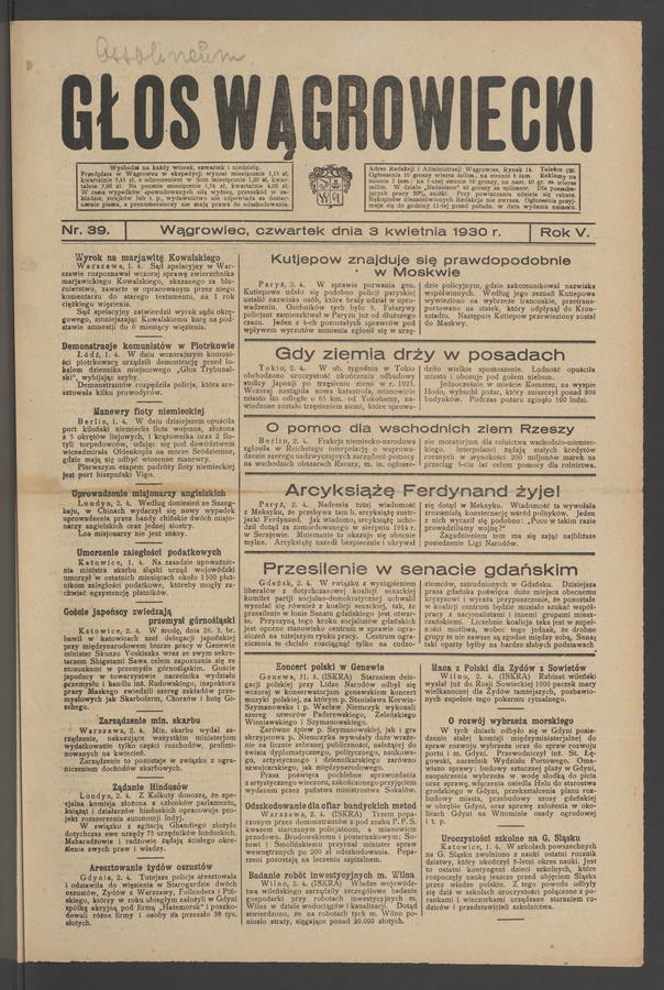Głos Wągrowiecki. Rok 5, 1930, numer 39